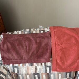 Women's Ribbed Bandeau Set in Mauve and Coral